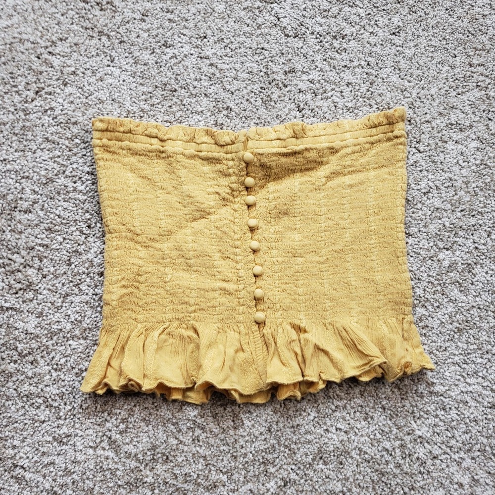 American Eagle Outfitters Tank Womens Medium Yellow Cropped Off-Shoulder Button